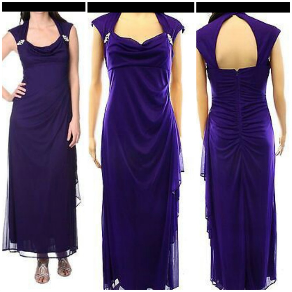 Embellished Purple Ruched Chiffon Empire Wrap Prom Gown Dress R&M Richards Sz 12 - Picture 2 of 8